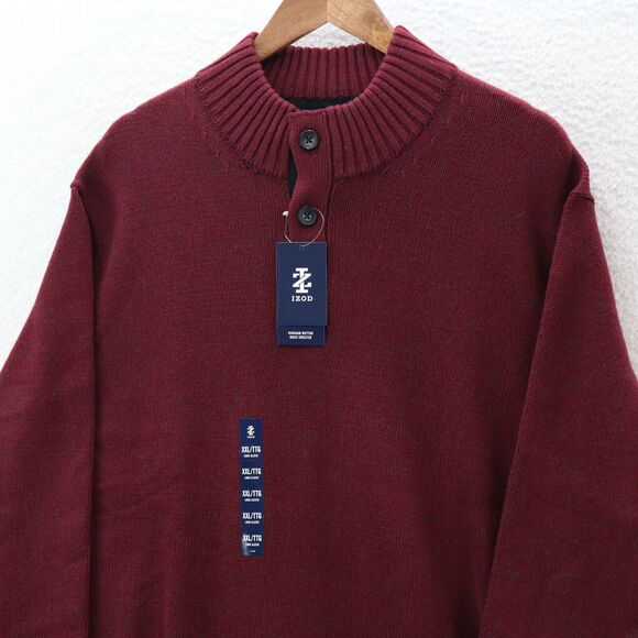 Izod Crew Collar Henley Sweater Men 2XL Red Hingham Button Preppy Casual Outdoor - Picture 2 of 8